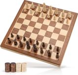 Joc de sah dame si table 3-in-1 lemn pliabil design clasic 30 x 30 cm