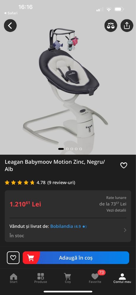 Vand Leagan Babymoov Motion Zinc, Negru/Alb
