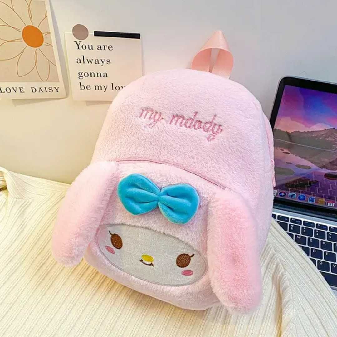Детска чанта раница анимационни герои плюш с цип Hello Kitty НОВА !!!