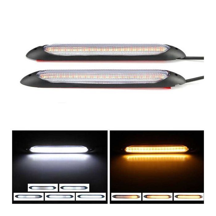 LED дневни светлини DRL PG73 15.5 см с мигач – бяло/жълто, 12V (2 бр.)