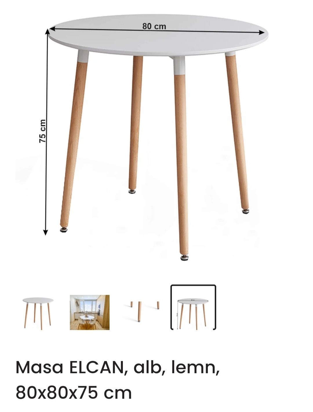 Masa rotunda Elcan, 80 cm diametrul, 75 cm inaltime