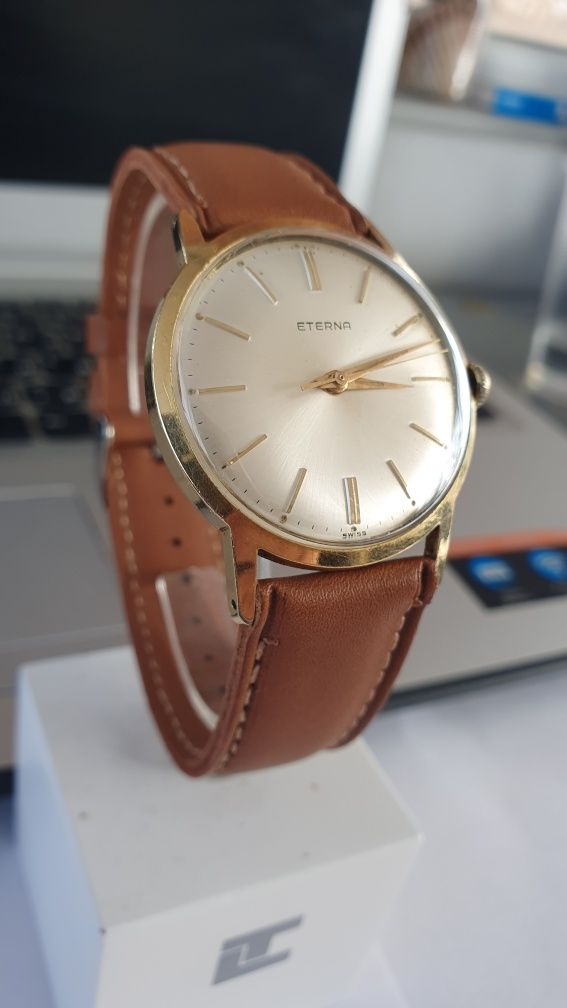 Антикварен швейцарски позлатен мъжки ръчен часовник ETERNA