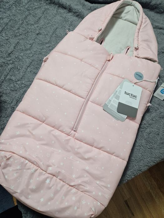 Sac călduros pentru cărucior bebe Tuc Tuc Weekend – roz pudrat cu stel