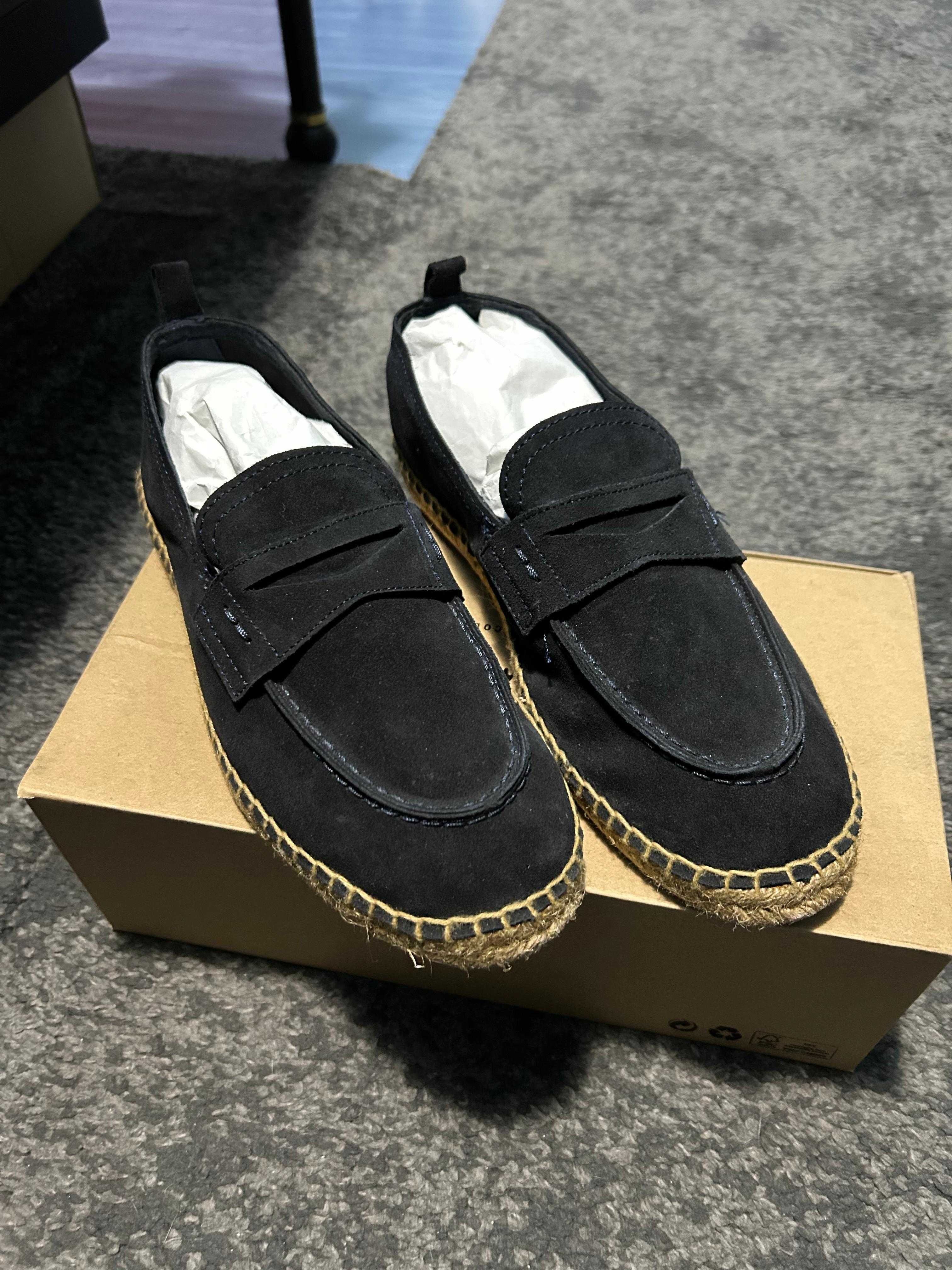 Espadrile bleumarin din piele intoarsa
