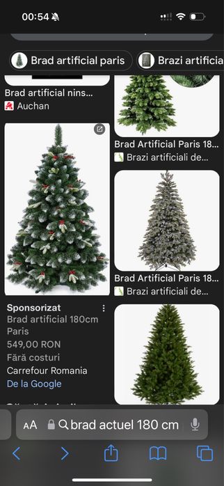 Brad artificial 180 cm varfuri ninse merisoare rosii