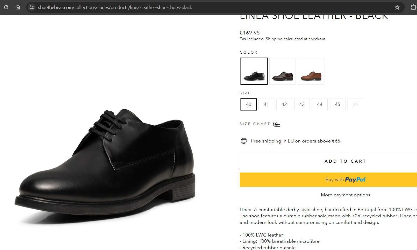 Pantofi derby 42 plain toe premium Shoe The Bear NOI piele naturala