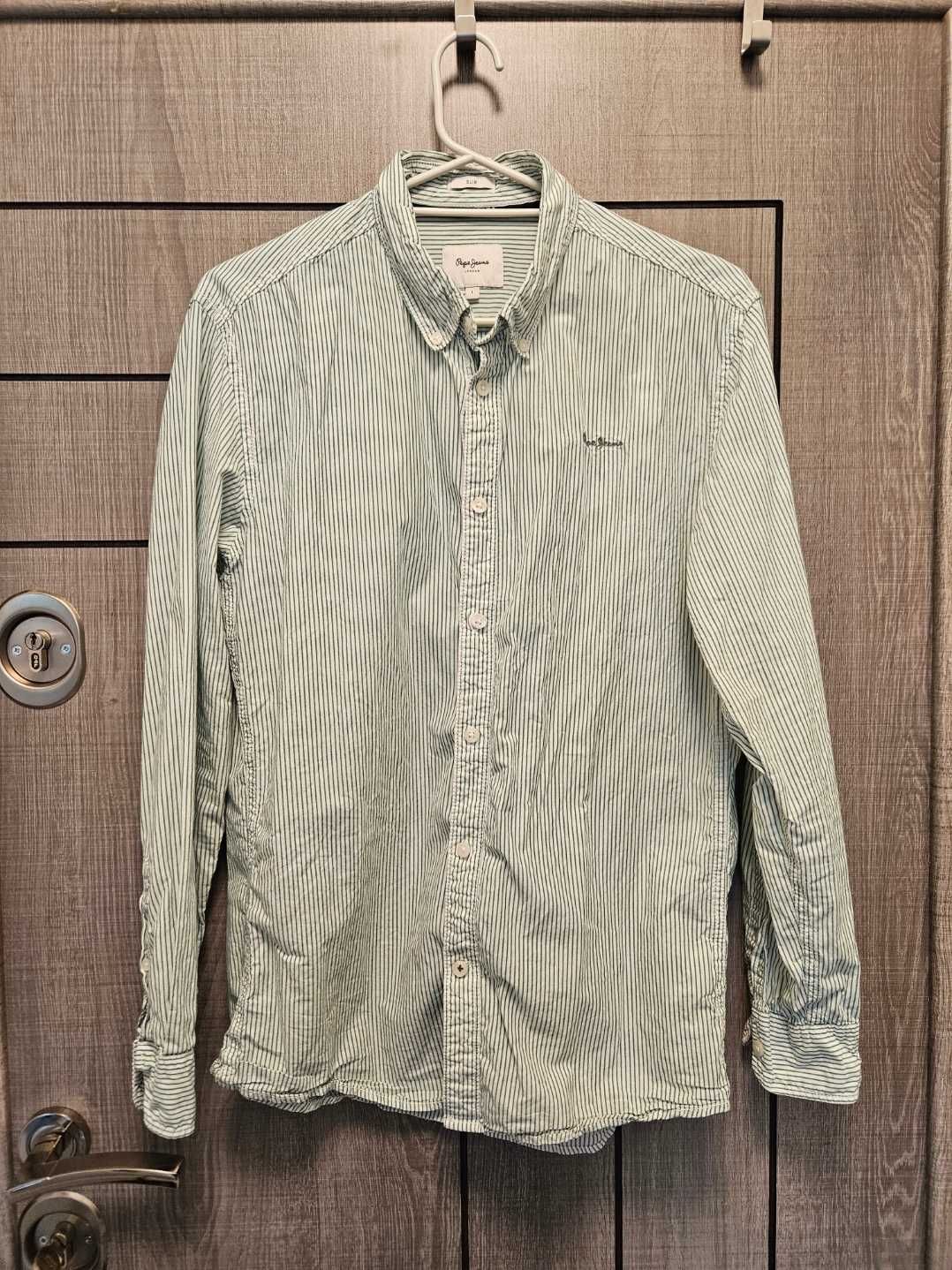 Риза "Pepe Jeans London", бяло/зелено, размер L/ М, slim fit