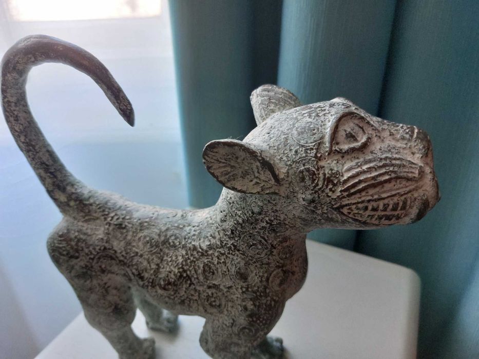 Benin Leopard Sculptura Bronz Provenienta Nigeria Foarte Rar!!!