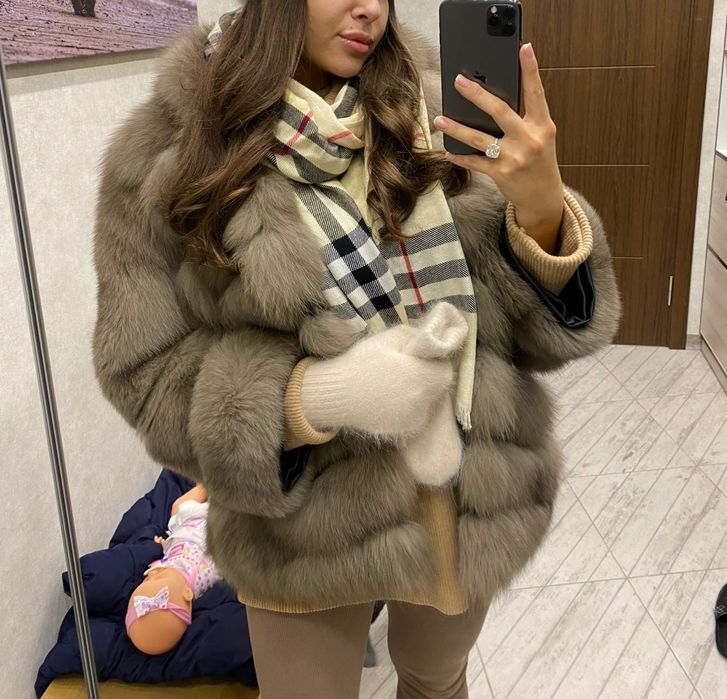 haină autentică din blană de vulpe arctică naturala