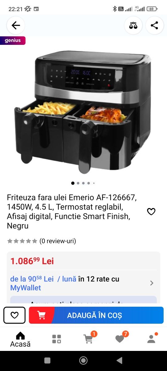 Friteuza aer cald dubla cu 2 compartimente Emerio