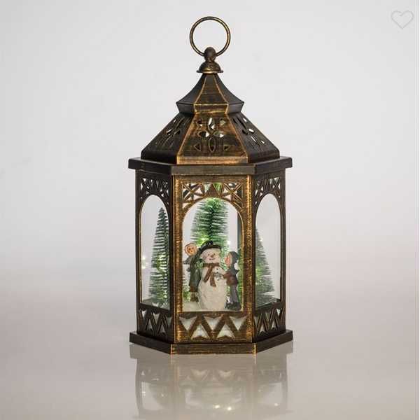 Декоративен фенер Mercado Trade, Снежен човек и деца, Бронз