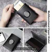 Wallet, Carbon Fiber Credit Card Holder With Zipper Coin Pocket