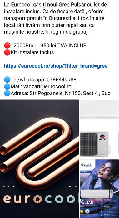 Aer Conditionat Gree Pulsar + Kit instalare, 4 RATE