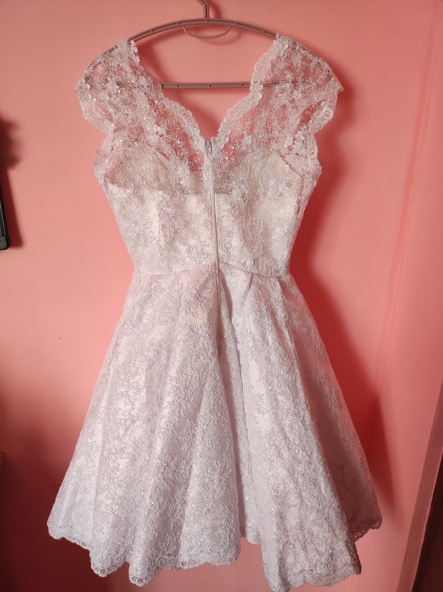 Rochie midi albă de cununie/ ocazie