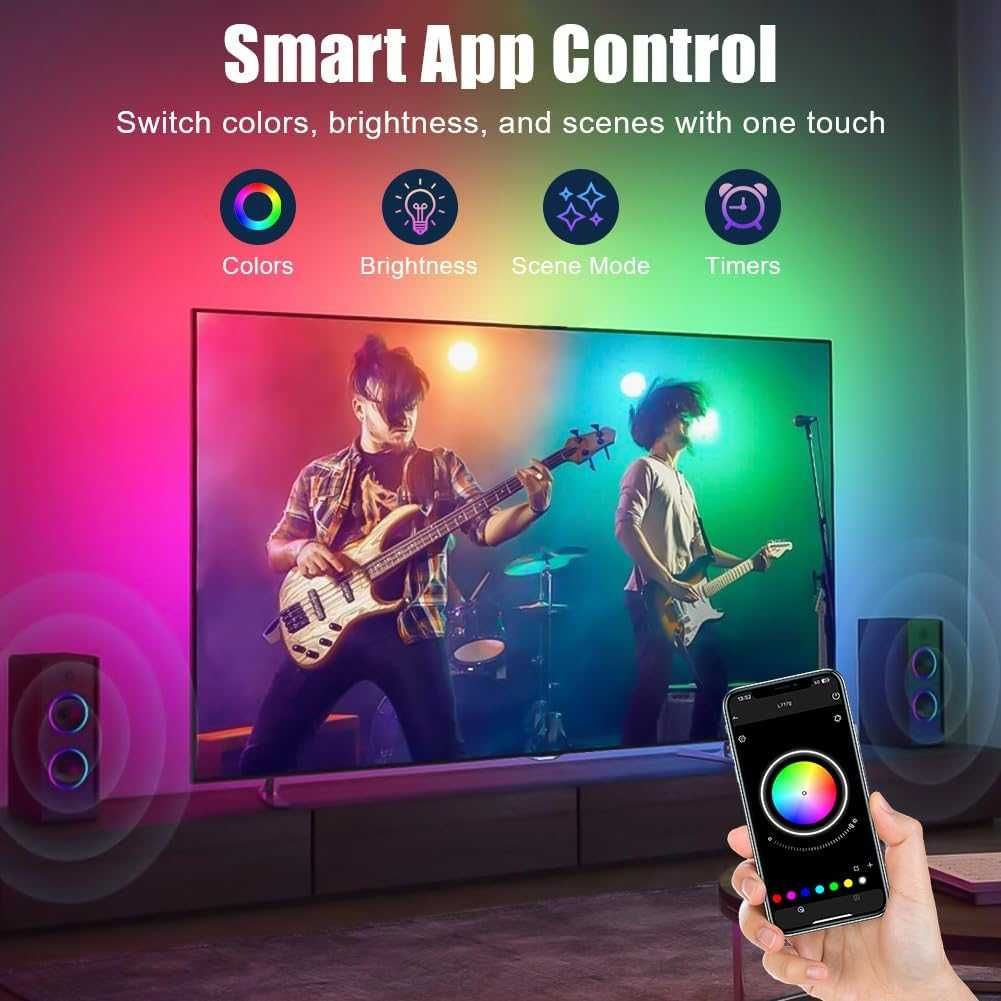 Banda LED HOTUT, iluminare de fundal TV, 5 m, Bluetooth - Produs NOU