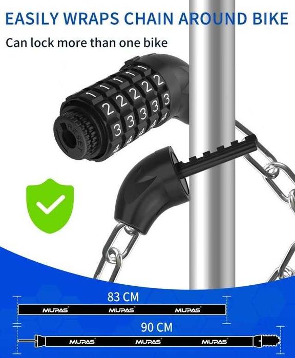 Lanț antiefracție pentru bicicletă cu cifru de 5 cifre