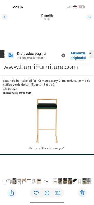 Scaune de bar set 2 bucari - inox Lumisource  noi sigilate