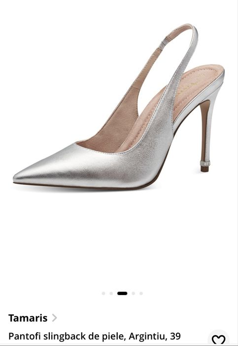 Pantofi argintii piele naturala Tamaris, mas 39
