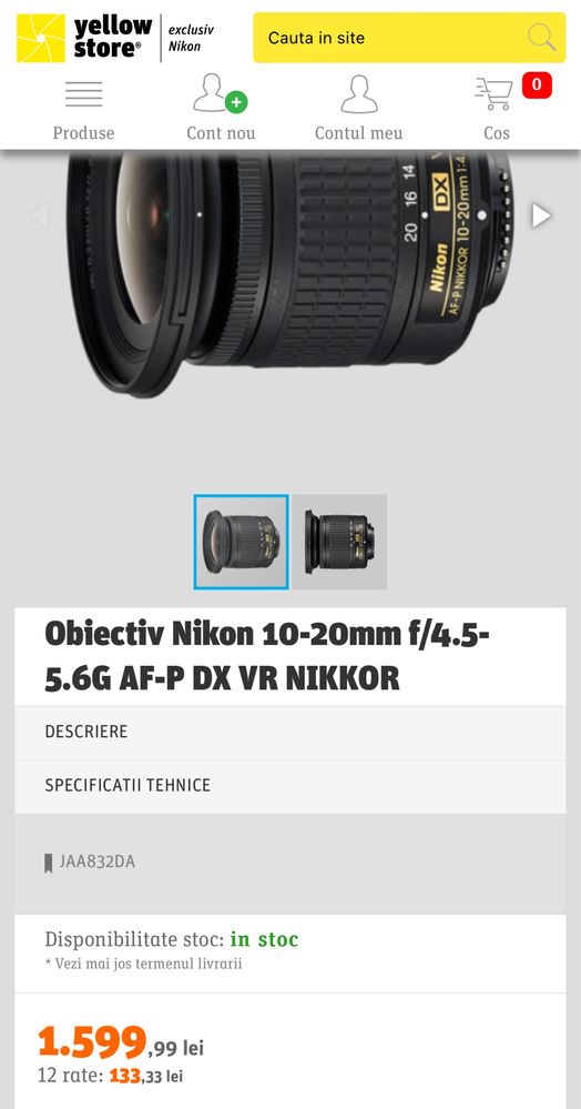 Obiectiv Nikon 10-20b/ impecabil / având maxim 50cadre /