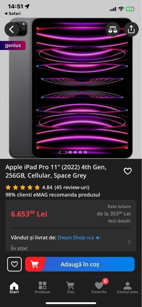 Apple iPad PRO 11" generația 4(2022) 256GB