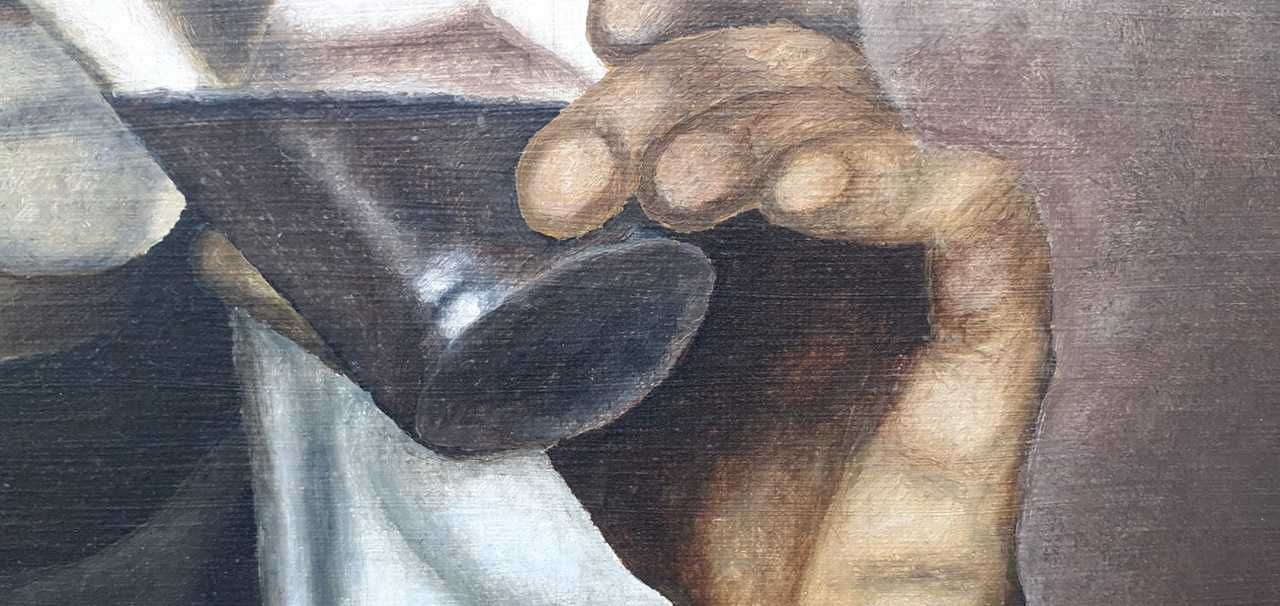 Tablou vechi - la un pahar de vin - semnat K. Peeters