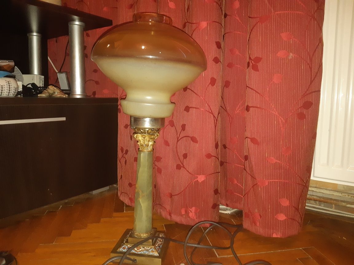 Veioza/lampadar antik deco din bronz si onix