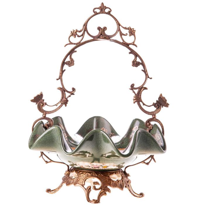 Cos decorativ din porțelan cu suport și mâner din bronz, -17%