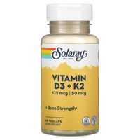 Витамин Д3 / К2 Solaray, Vitamin D3 + K2, 60 растительных капсул USA