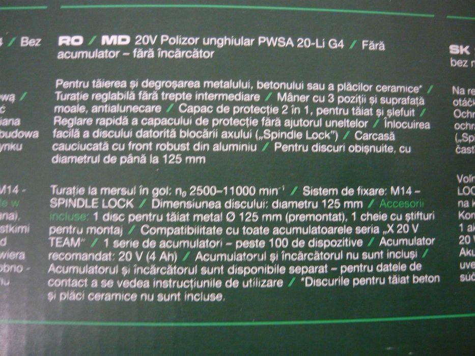 Flex Parkside pe acumulator, NOU, polizor unghiular 20 V, polidisc