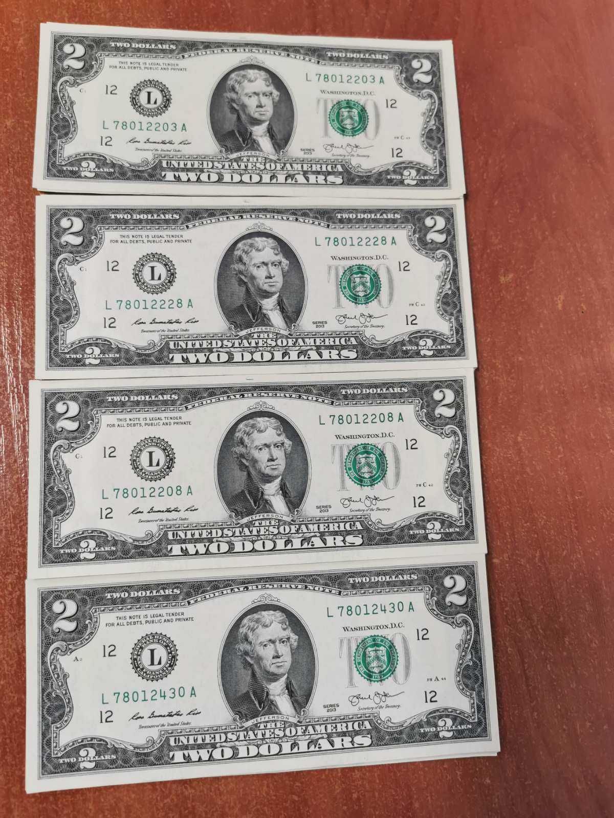 Банкноти по 2 $ нови непрегъвани