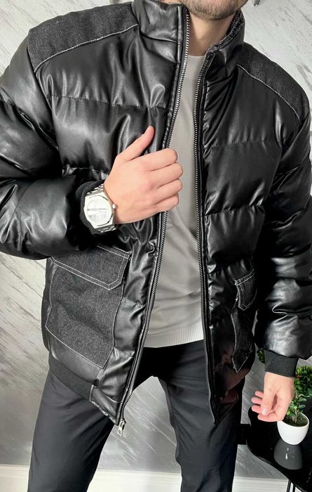 Мъжко Зимно Яке с Ефектни Дънкови Джобове и Рамене