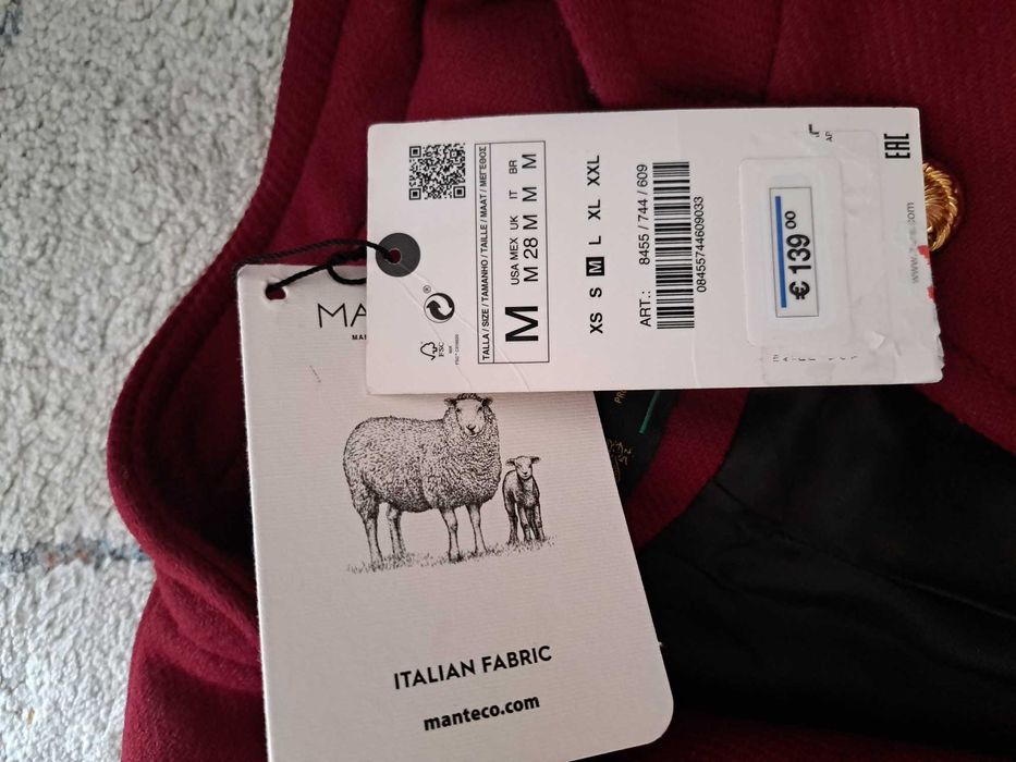 Чистоново палто zara premium, с етикет,намалено
