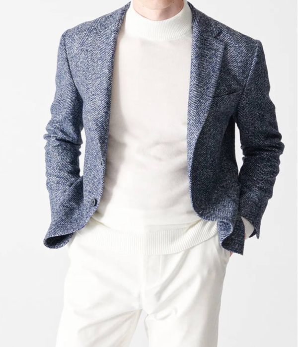 Avva Мужская темно-синяя однотонная приталенная пиджак