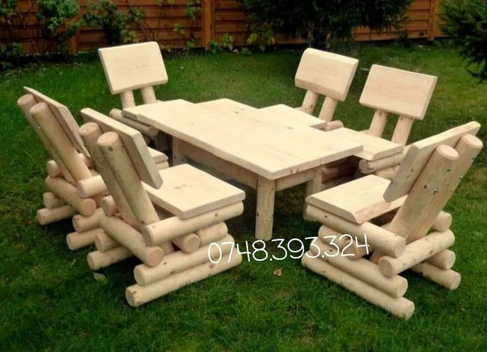 Set masa cu băncuțe  scaune  lemn  masiv terasa foișor