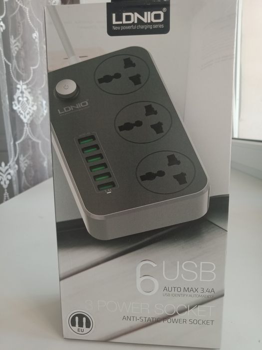 Удлинитель конденсатор розетка 2м + 6 USB