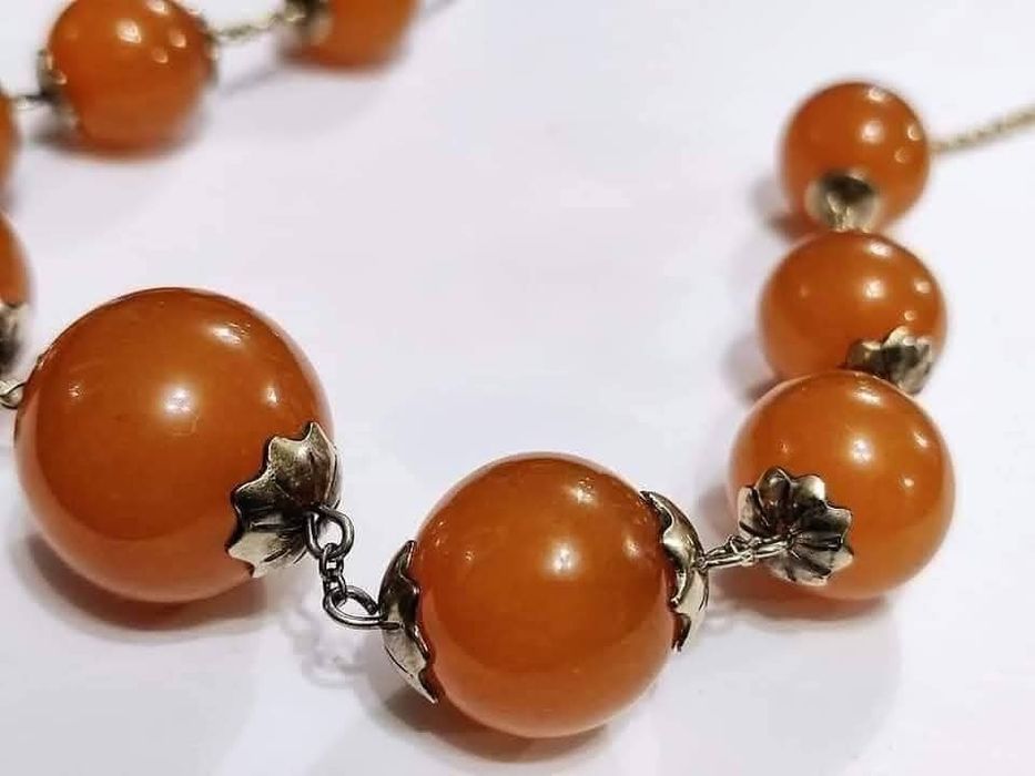 Руско (СССР) сребърно колие с кехлибар