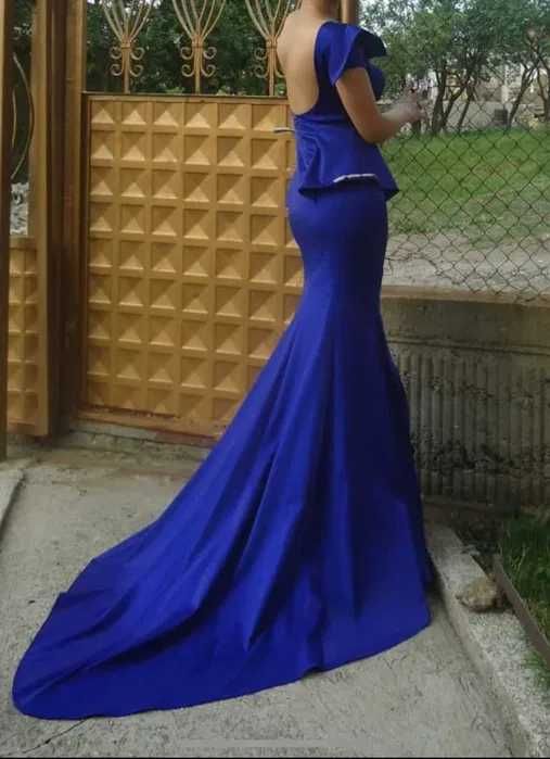 Синя дамска дълга рокля