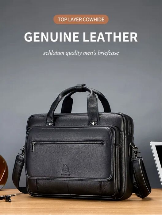 Луксозна Мъжка-Класик•Бизнес чанта с голям обем/Черна естествена кожа!