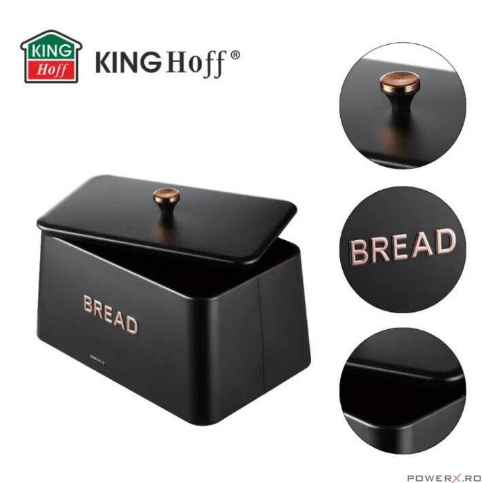 Cutie pentru paine neagra, metalica, 35x23x21cm, Kinghoff