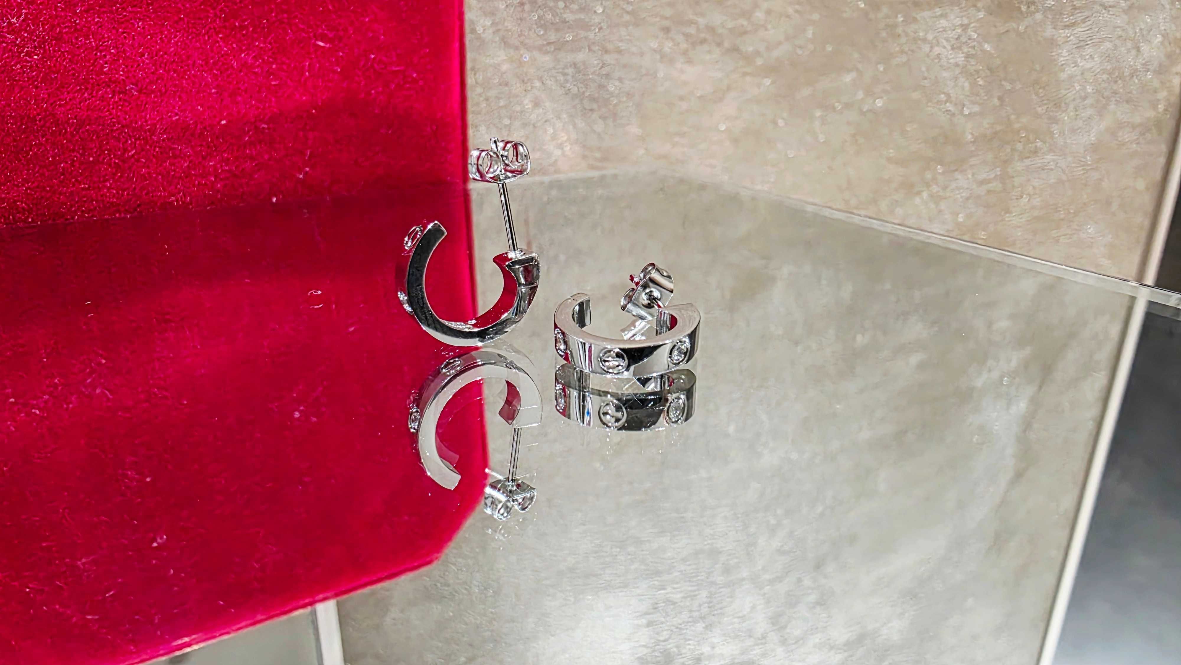 CARTIER Love Silver Hoop 2 Diamonds Small Model Дамски Обеци
