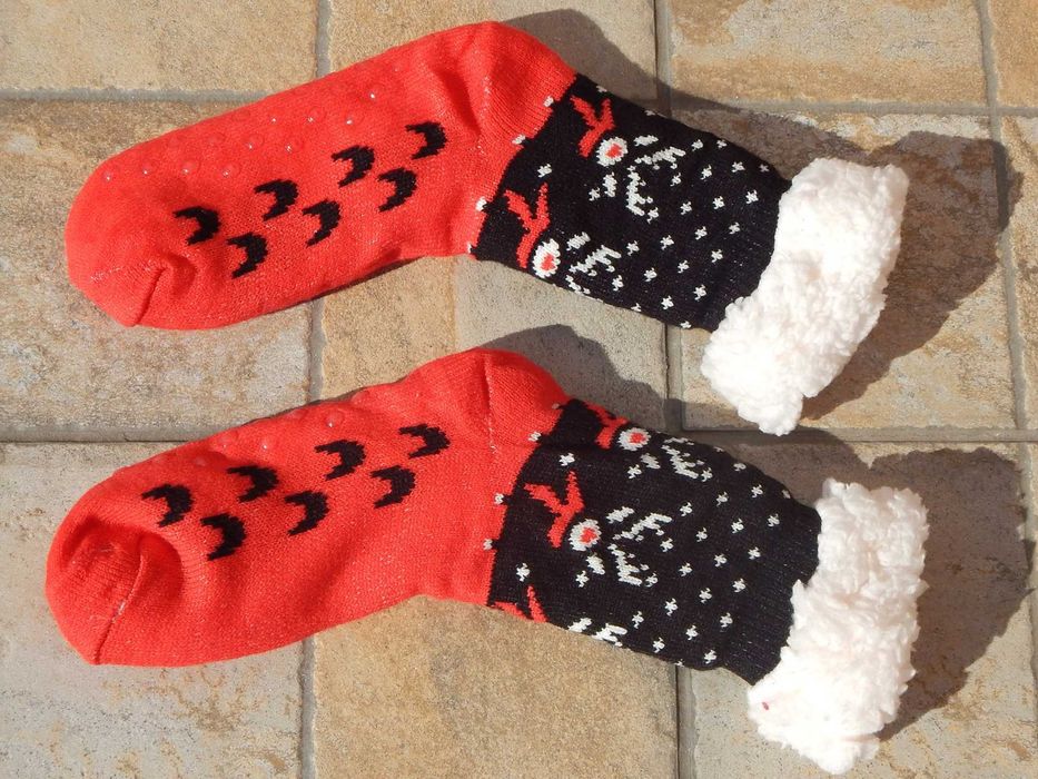 Sosete motiv Craciun cu teddy-fleece antiderapant