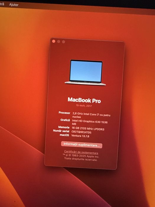 Laptop Apple MacbookPro 15 din 2017 Touch Bar i7 16 gb