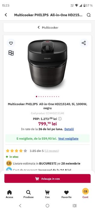 Multicooker Philips, 5L, negru Sigilat