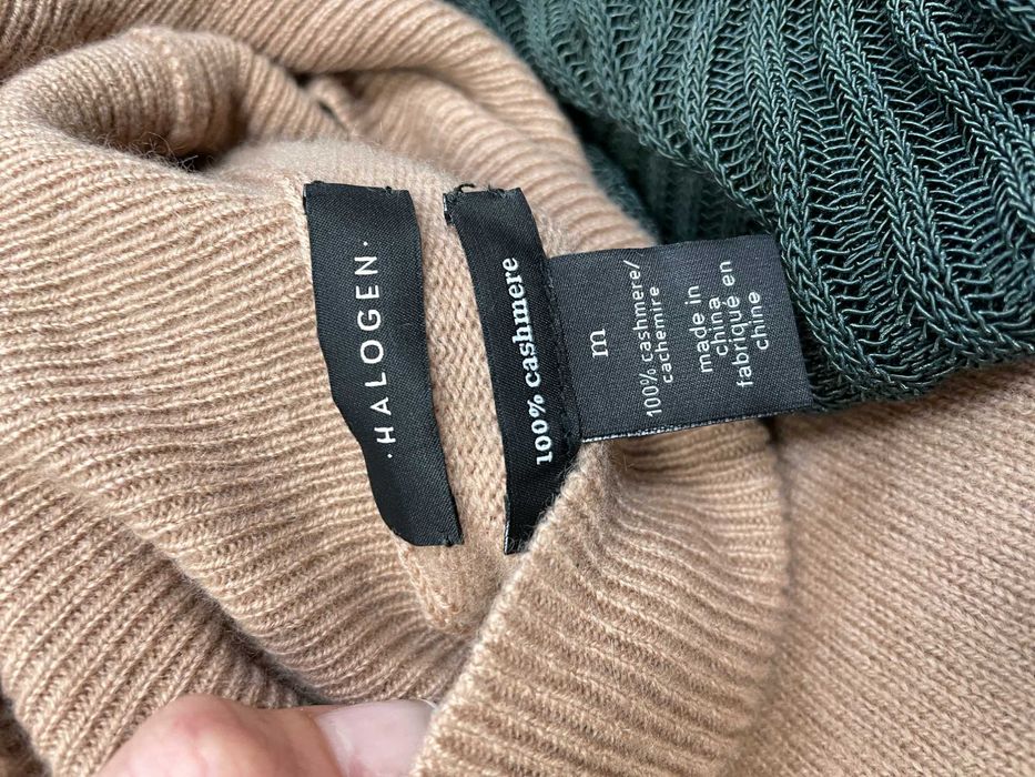 HALOGEN размер M дамски кашмирен пуловер 100% КАШМИР поло яка бежов