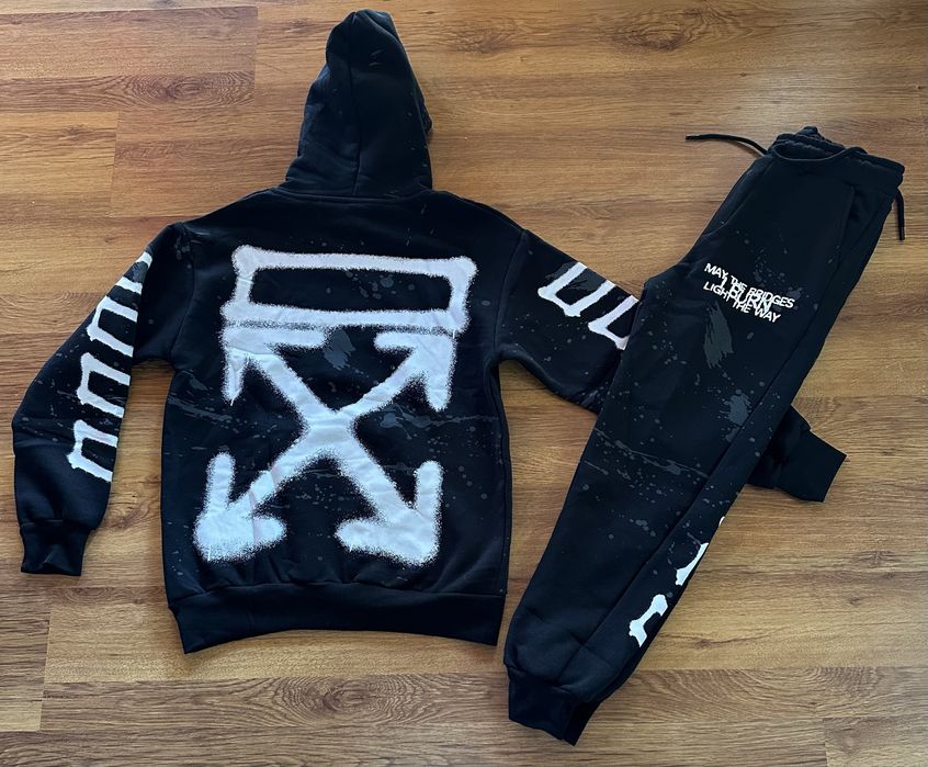 Мъжки,ватиран,черен екип OFF White с голяма щампа на гърба