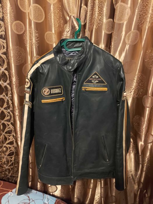 Geaca de piele verde inchis XL