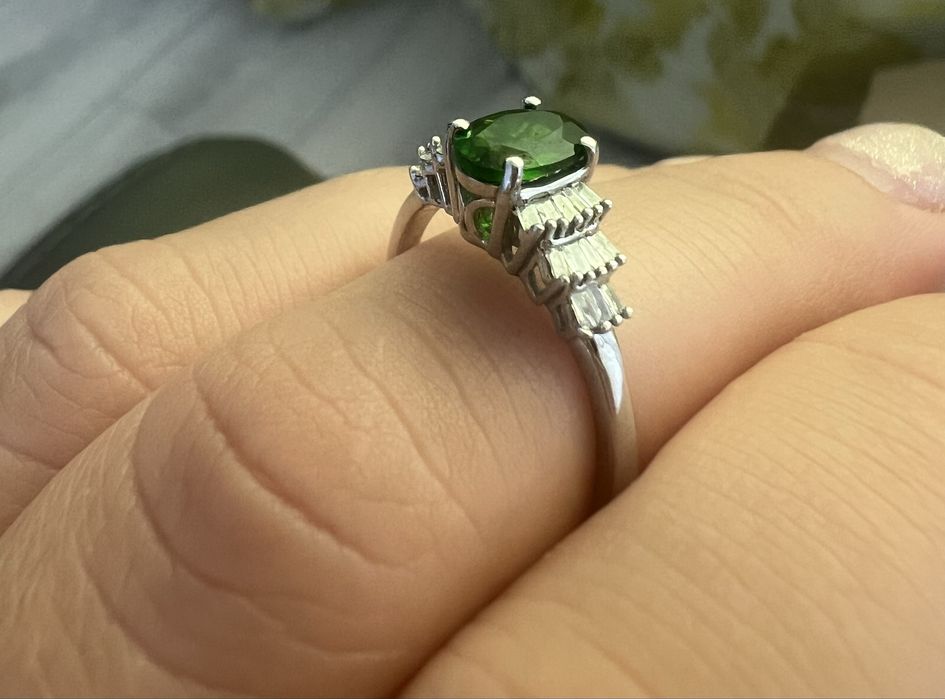Inel Argint 925 placat cu Aur 14K – Diopsid Chrome & Diamante – 1.00ct