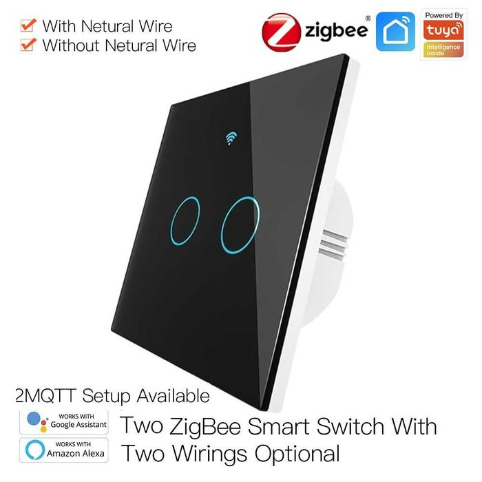 Intrerupator smart Zigbee 2 butoane fara nul sau condensator ALB/Negru