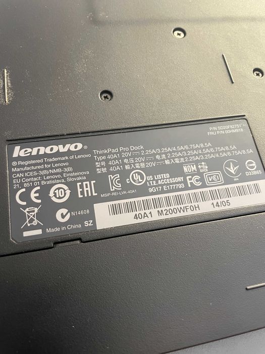 Lenovo ThinkPad Pro docking station 40A1 20V 8.5A nu Acer Asus Dell HP