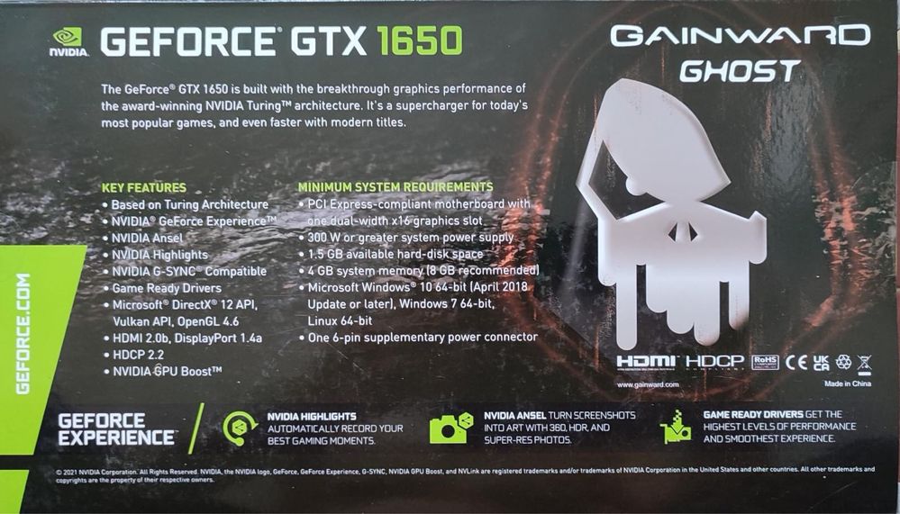 Placă video GTX 1650 D6 Ghost, 4GB GDDR6 128-bit